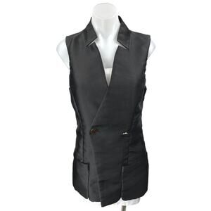Elliatt Black Silk Satin Sleeveless Double Breasted Blazer Vest Coat Jacket Sz M
